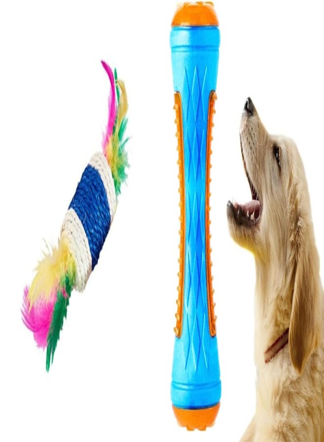 PET FUN لعبة شد القطط من بيت فن، عصا مزينة بريشة وحبل ورقي أسطواني | لعبة تفاعلية مضيئة، عصا عائمة، لعبة مضغ للكلاب والجراء | مجموعة ألعاب تدريب وجلب تصدر صوتاً، قطعتان - Image 1